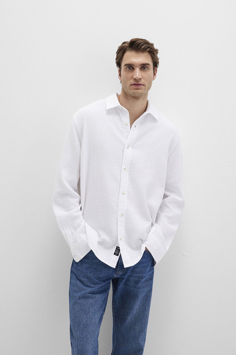 Mavi Erkek Uzun Kollu %100 Pamuk Gömlek M0211518 Beyaz - 2