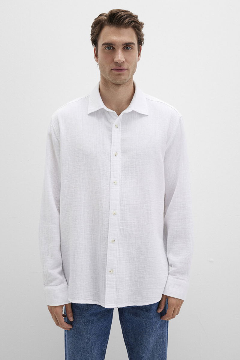 Mavi Erkek Uzun Kollu %100 Pamuk Gömlek M0211518 Beyaz - 4