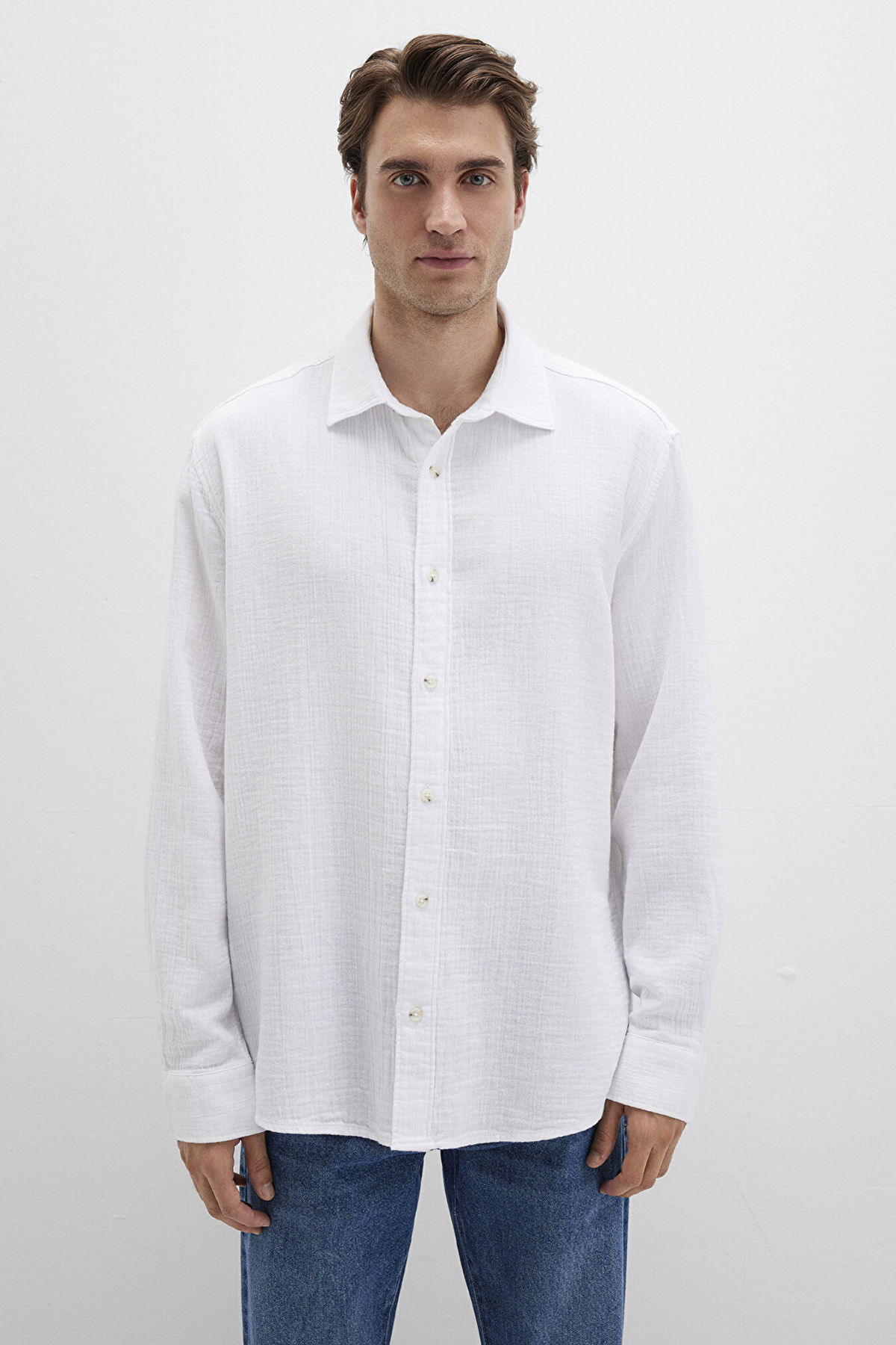 Mavi Erkek Uzun Kollu %100 Pamuk Gömlek M0211518 Beyaz - 4