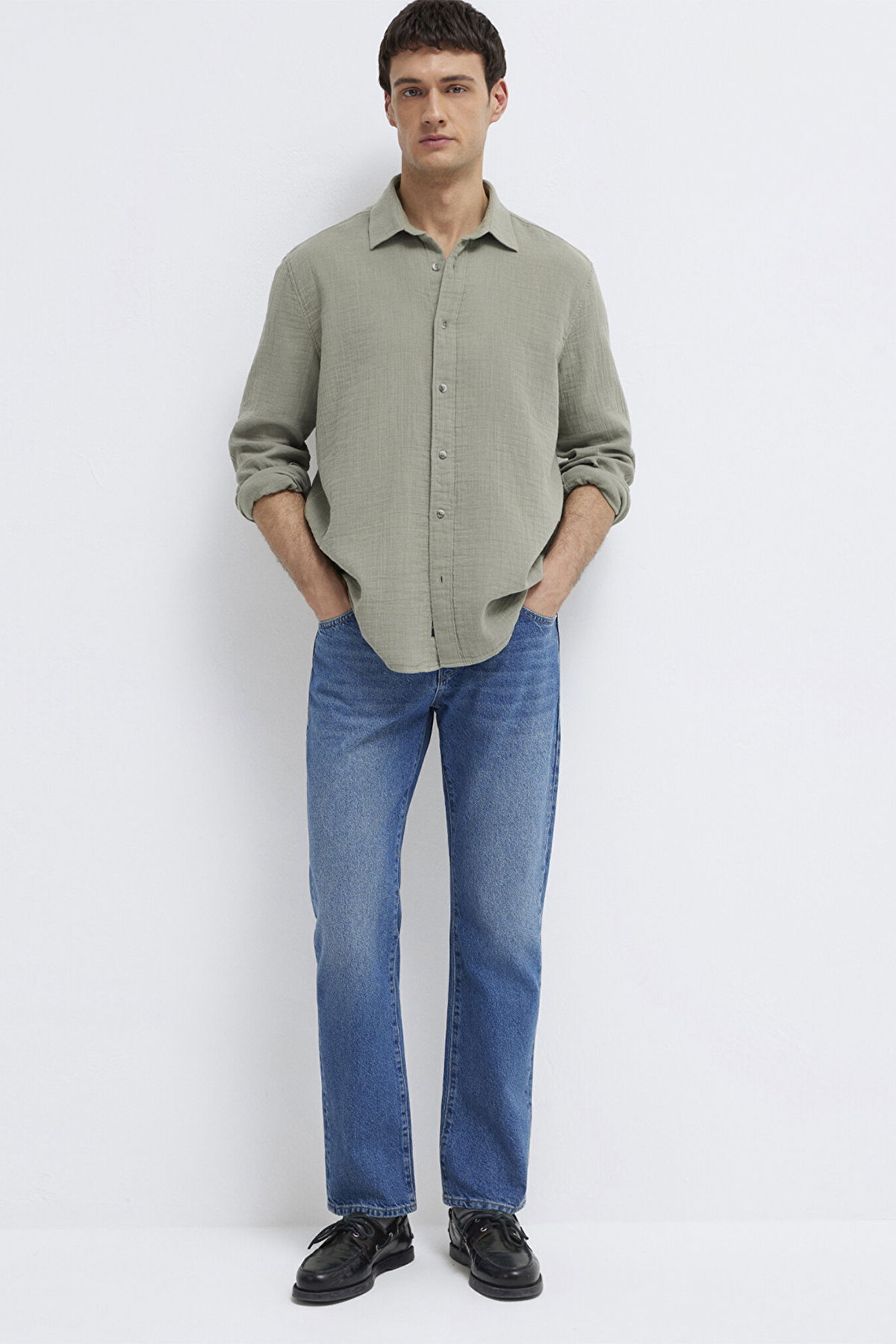 Mavi Erkek Uzun Kollu %100 Pamuk Gömlek M0211518 Gölge Gri - 3