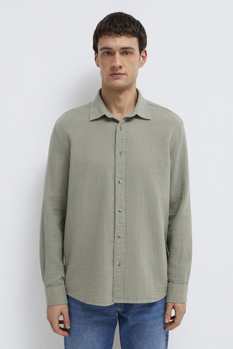 Mavi Erkek Uzun Kollu %100 Pamuk Gömlek M0211518 Gölge Gri - 4