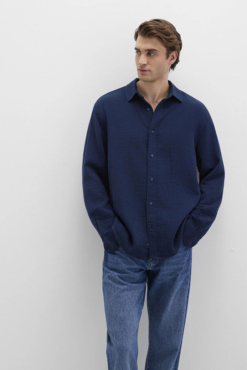 Mavi Erkek Uzun Kollu %100 Pamuk Gömlek M0211518 Lacivert - Mavi