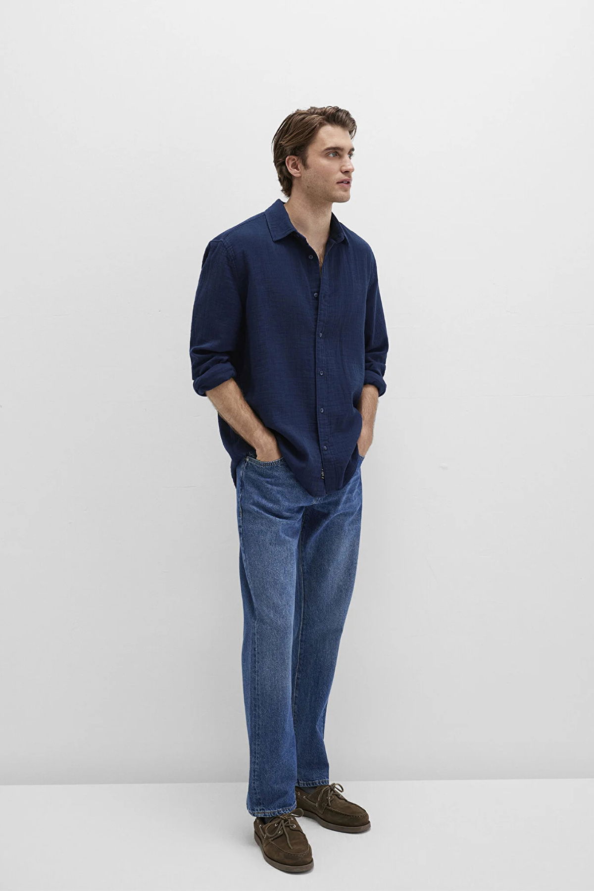 Mavi Erkek Uzun Kollu %100 Pamuk Gömlek M0211518 Lacivert - 2