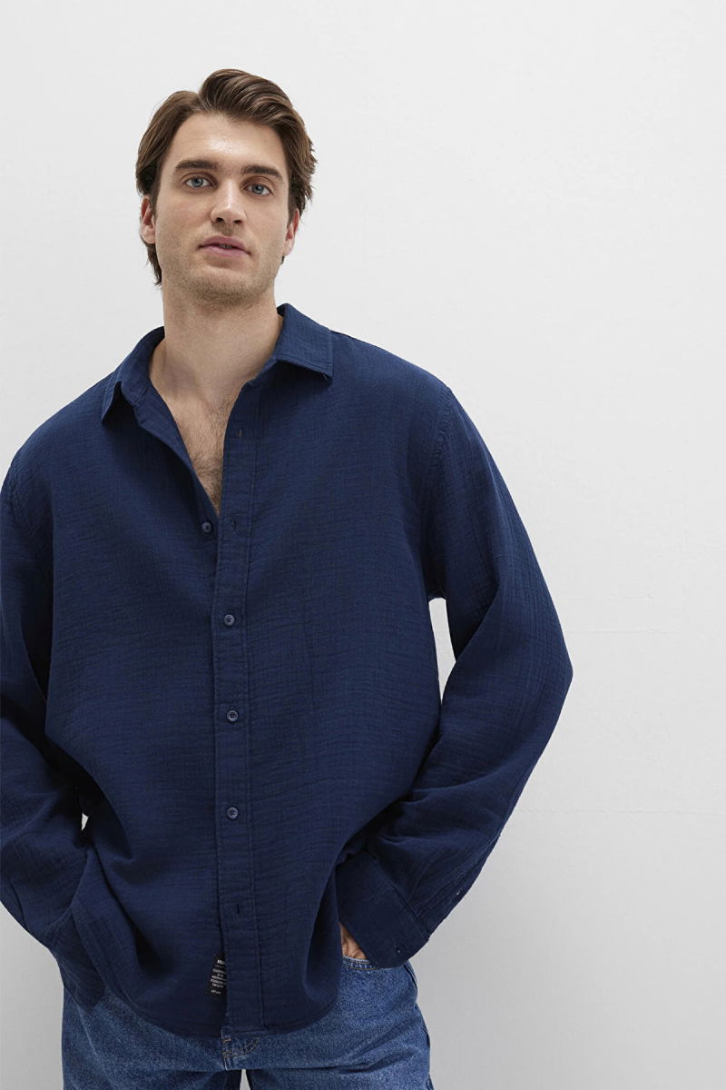 Mavi Erkek Uzun Kollu %100 Pamuk Gömlek M0211518 Lacivert - 3