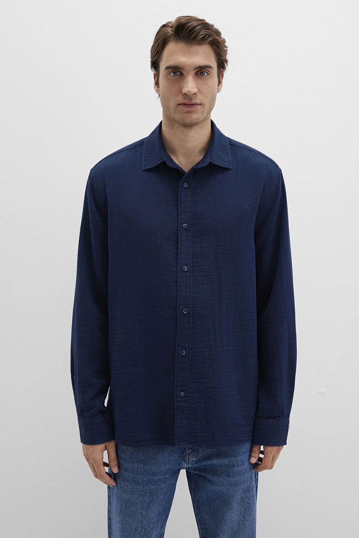 Mavi Erkek Uzun Kollu %100 Pamuk Gömlek M0211518 Lacivert - 4