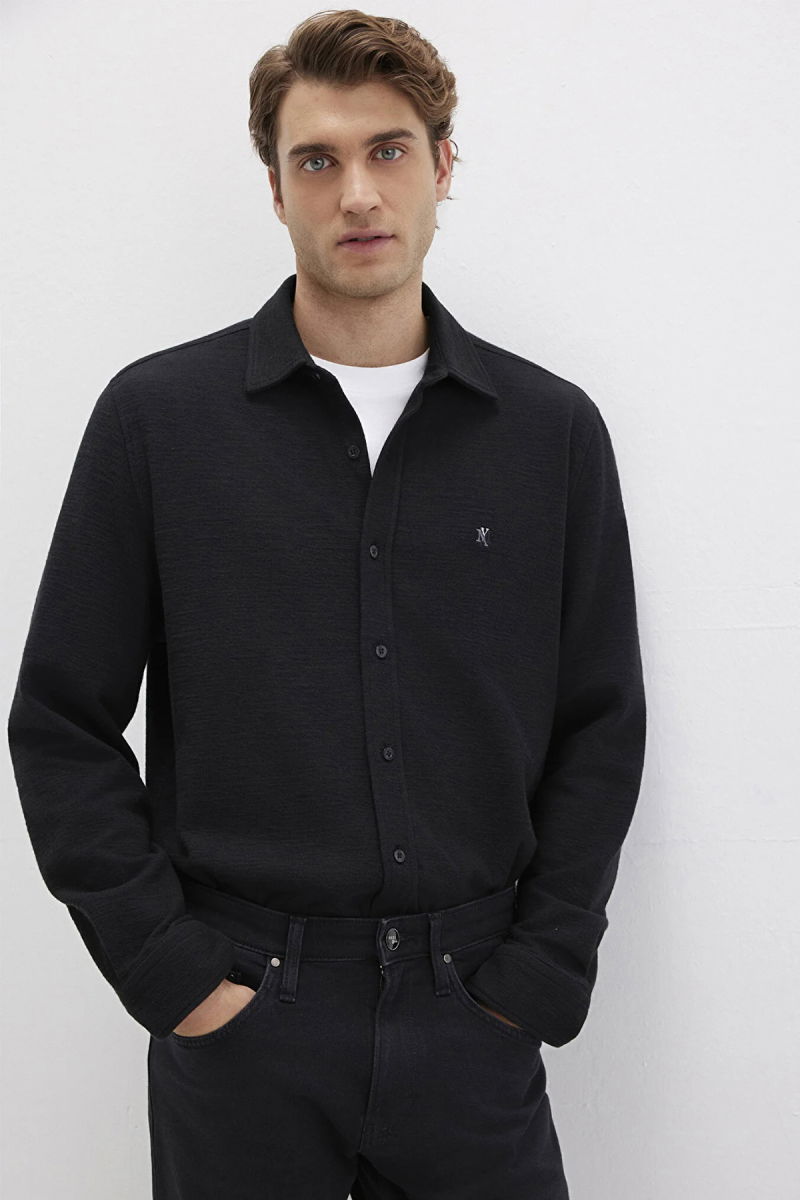 Mavi Erkek Uzun Kollu Pamuklu Gömlek M0211789 Siyah - Mavi