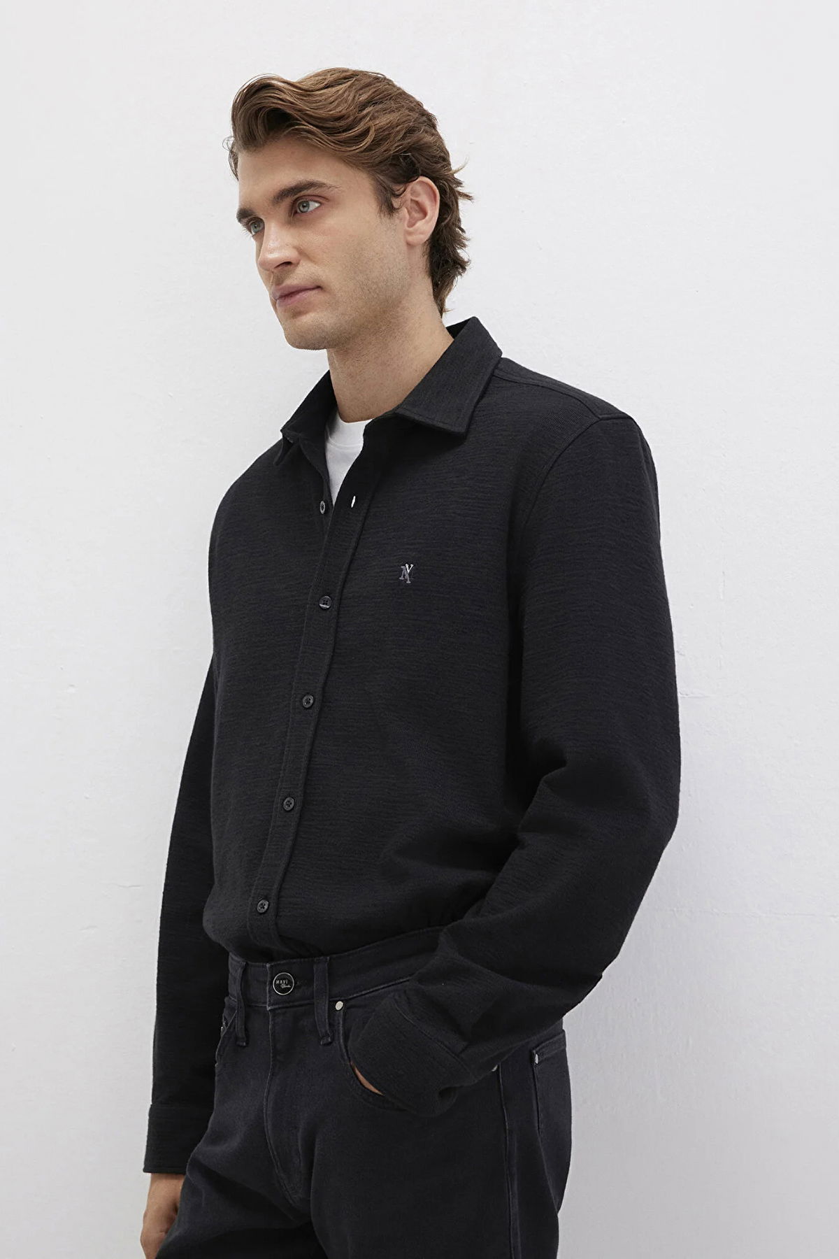 Mavi Erkek Uzun Kollu Pamuklu Gömlek M0211789 Siyah - 3