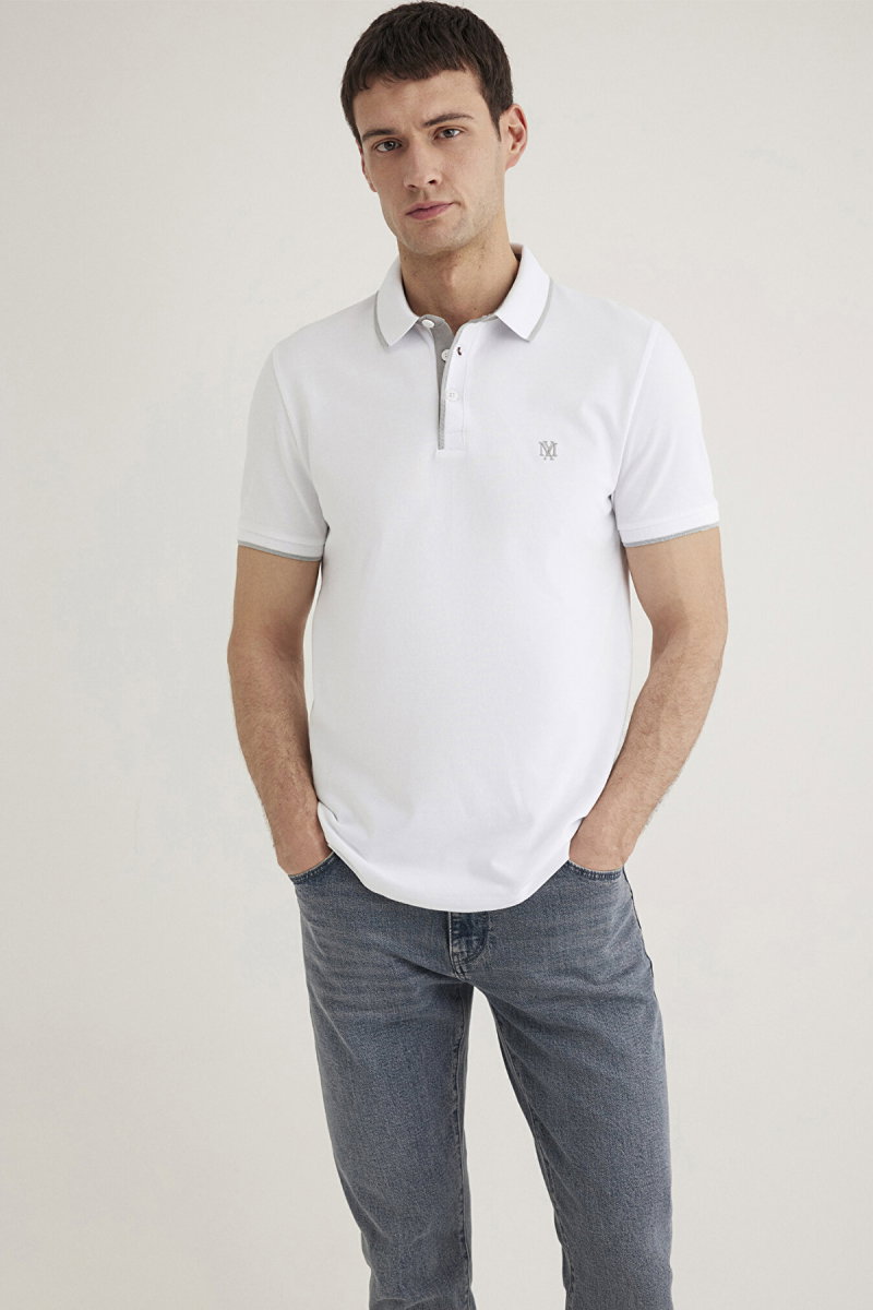 Mavi Erkek Yaka Detaylı Polo T-Shirt M062373 Beyaz - Mavi