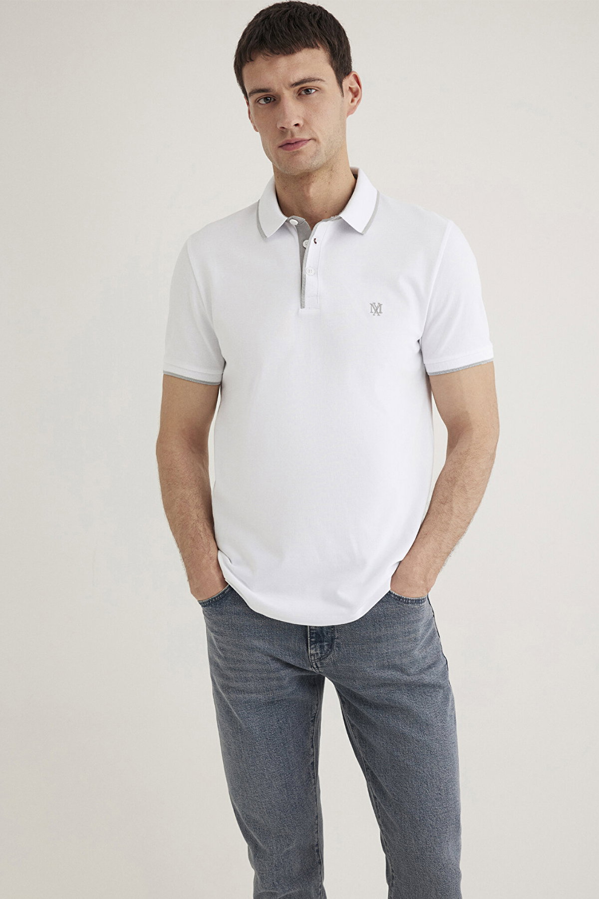 Mavi Erkek Yaka Detaylı Polo T-Shirt M062373 Beyaz - 1