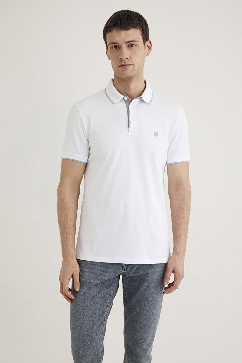 Mavi Erkek Yaka Detaylı Polo T-Shirt M062373 Beyaz - 2