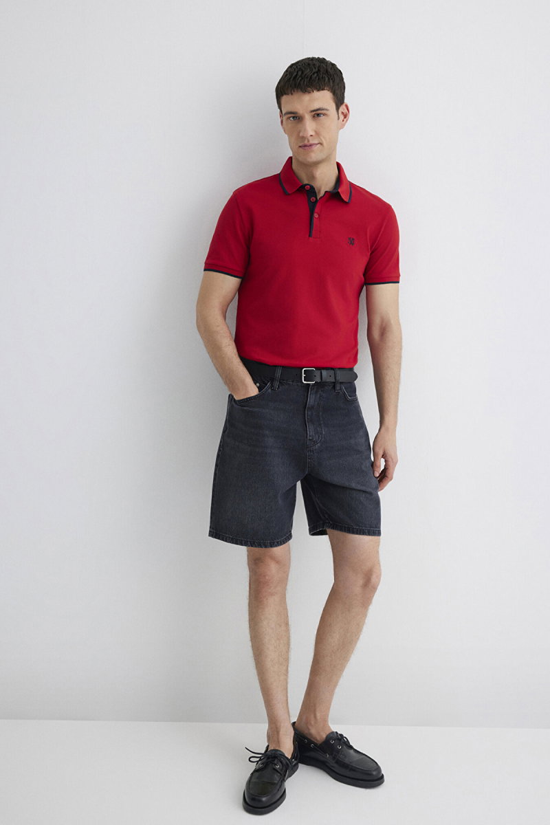 Mavi Erkek Yaka Detaylı Polo T-Shirt M062373 Kırmızı - Mavi