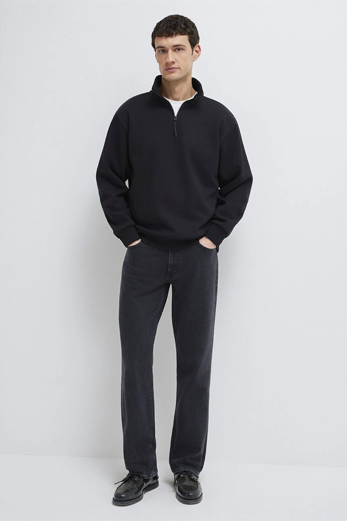 Mavi Erkek Yarı Fermuarlı Basic Sweatshirt Siyah - 1