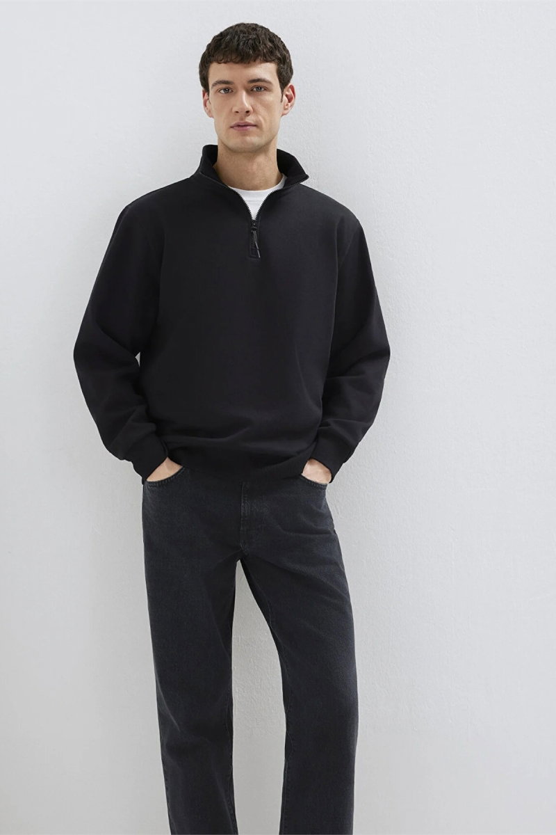Mavi Erkek Yarı Fermuarlı Basic Sweatshirt Siyah - 2