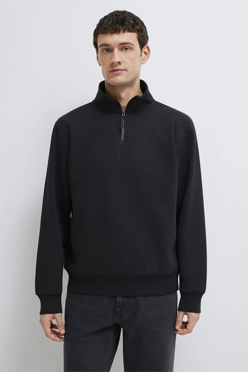 Mavi Erkek Yarı Fermuarlı Basic Sweatshirt Siyah - 3