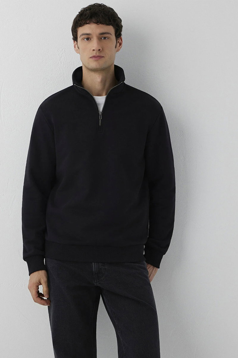 Mavi Erkek Yarı Fermuarlı Sweatshirt M0S20027 Siyah - Mavi