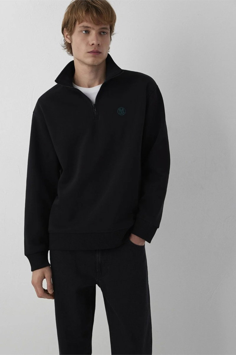Mavi Erkek Yarı Fermuarlı Sweatshirt Siyah - Mavi