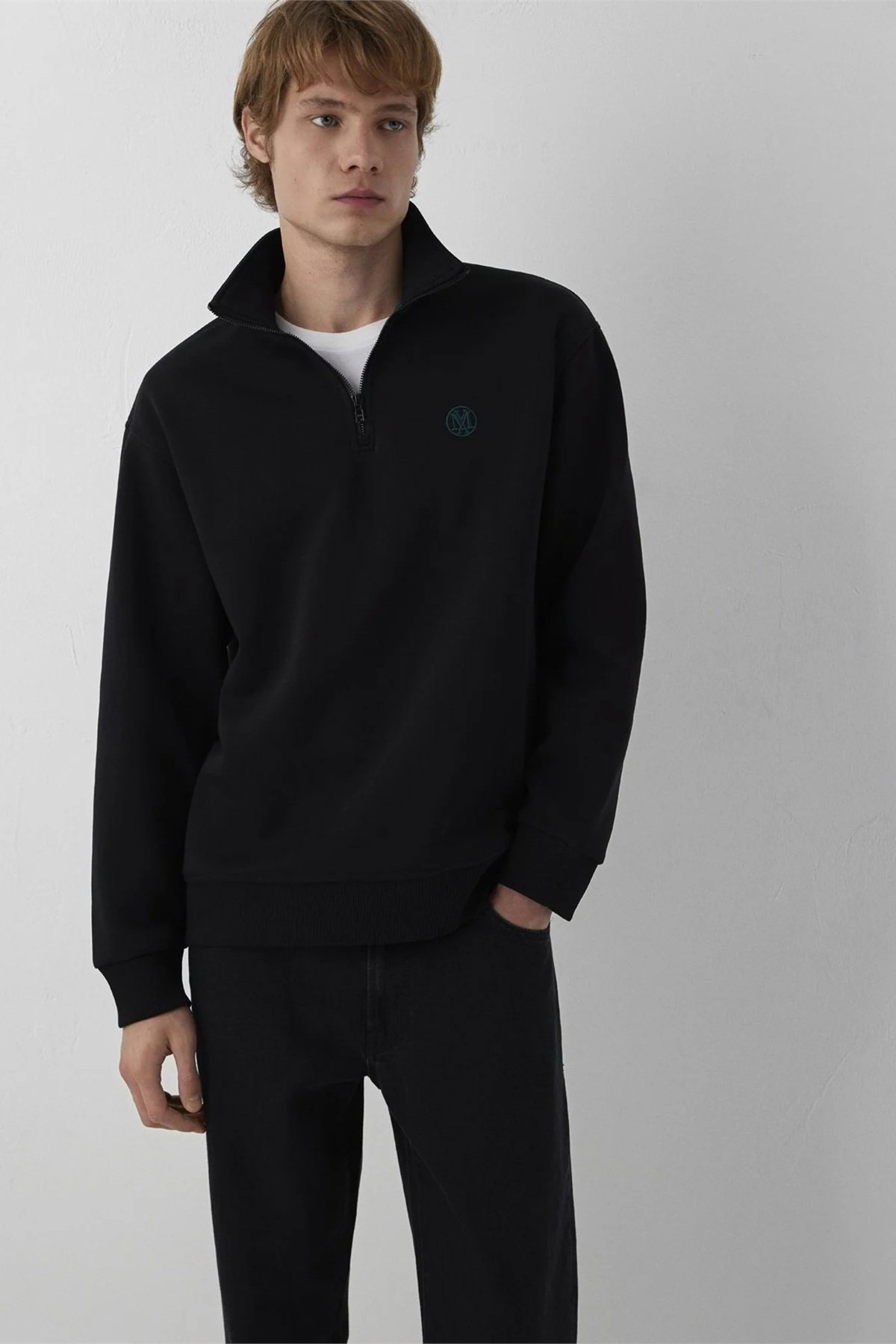 Mavi Erkek Yarı Fermuarlı Sweatshirt Siyah - 1