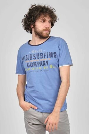 Mcl Erkek Baskılı Slim Fit Bisiklet Yaka T-Shirt 2070154 Mavi 