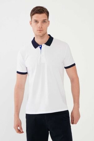 Mcl Erkek Polo Yaka Pamuklu Slim Fit T-Shirt 26893 Beyaz - 1