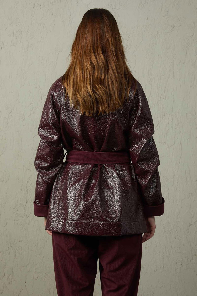 Mezzura Kadın Belden Bağlamalı Deri Trençkot 1515 Bordo - 4