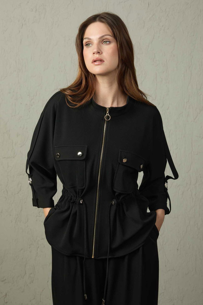 Mezzura Kadın Fermuar Kapamalı Çift Cepli Ceket 1511 Siyah - 2