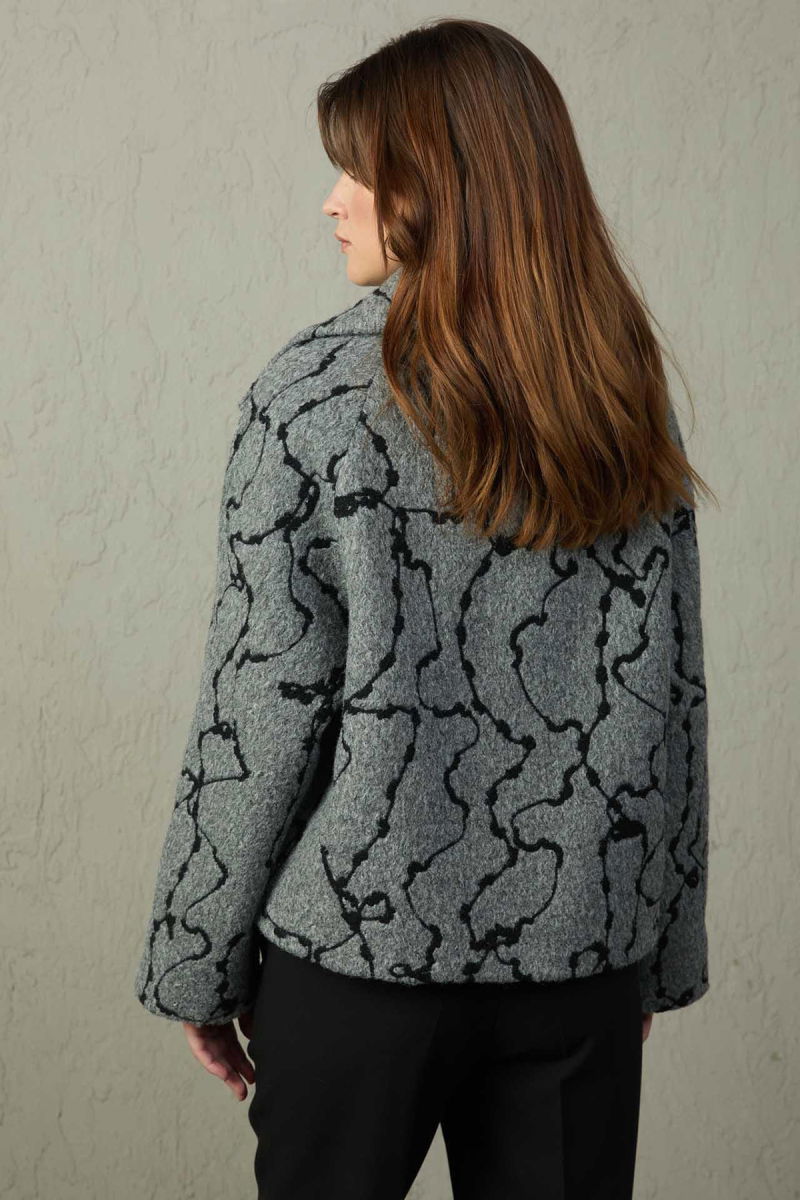 Mezzura Kadın Geniş Kruvaze Yakalı Çıt Çıt Kapamalı Kaban 1615 Gri - 3