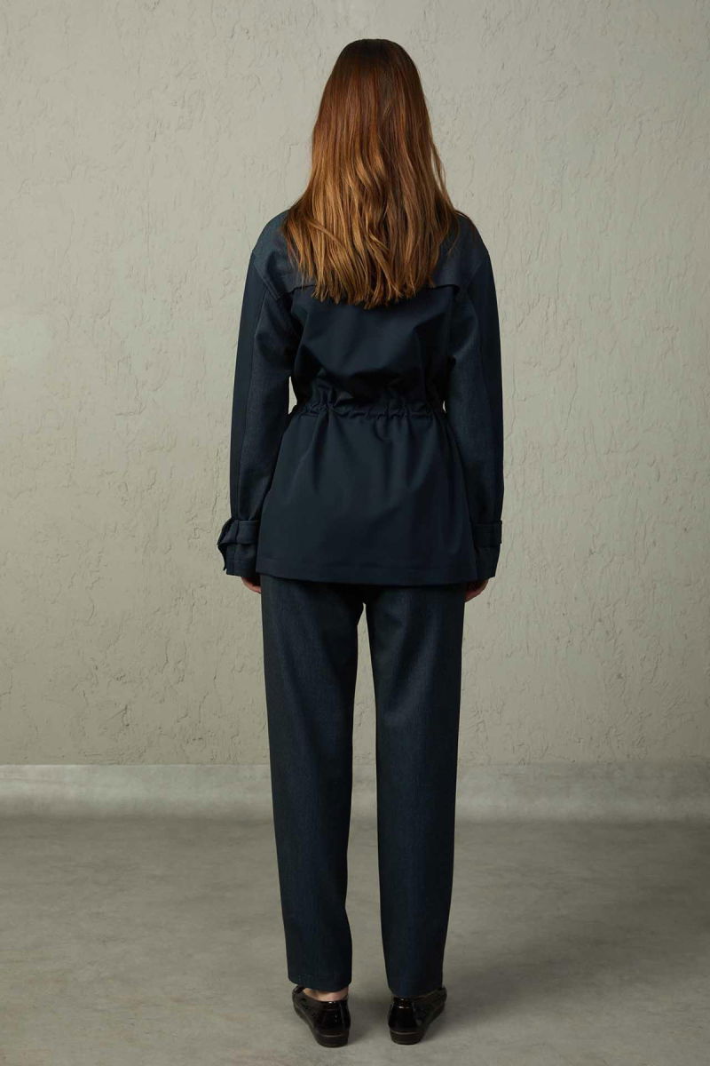 Mezzura Kadın Hakim Yaka Belden Bağlamalı Trençkot 1500 Lacivert - 4