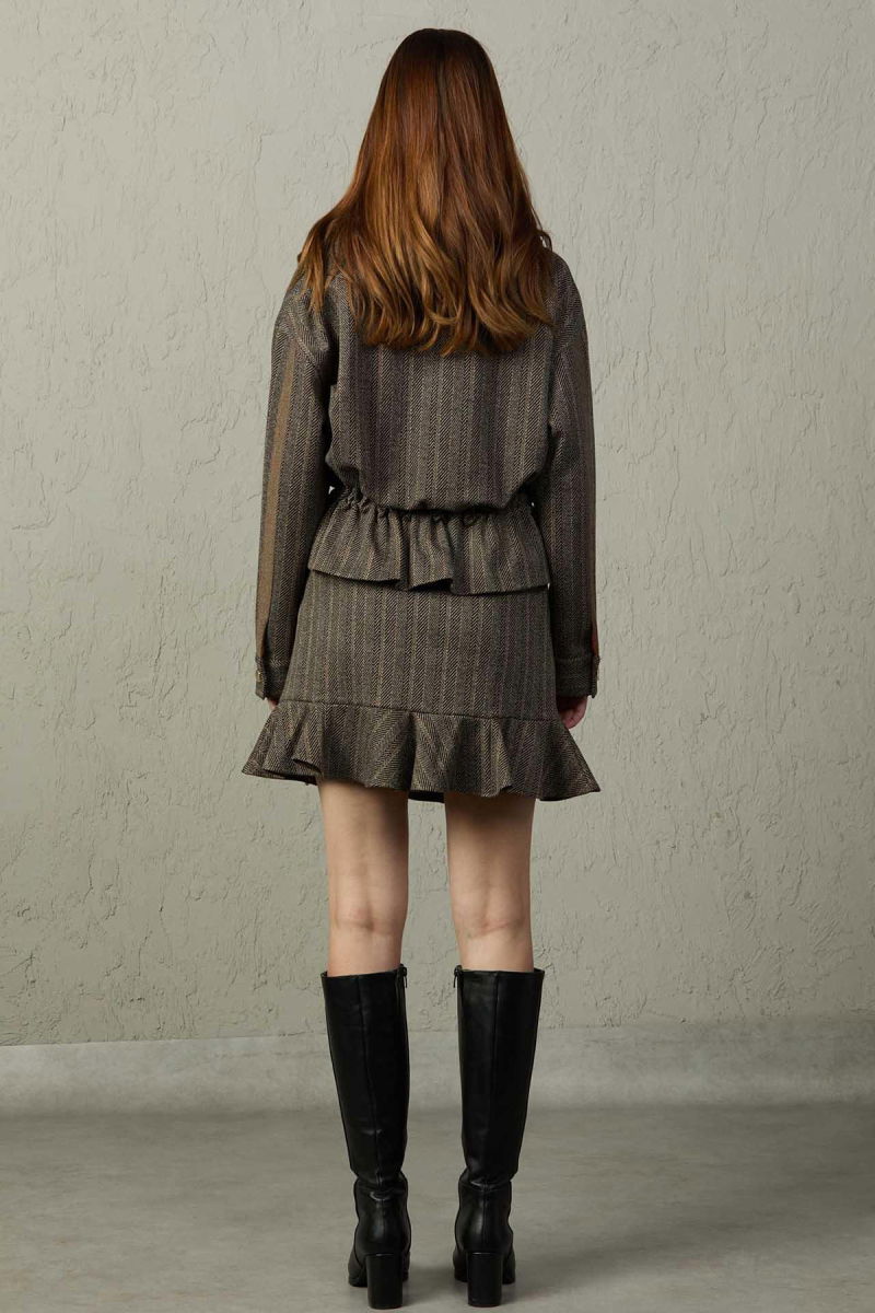 Mezzura Kadın Kürk Yakalı Torba Cepli Ceket 1653 Kahverengi - 4