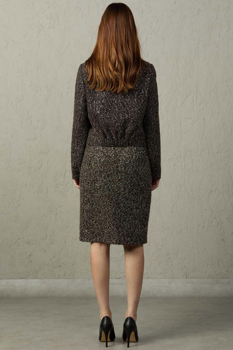 Mezzura Kadın Tüvit Kumaş Pul Detaylı Ceket 1572 Kahverengi - 4