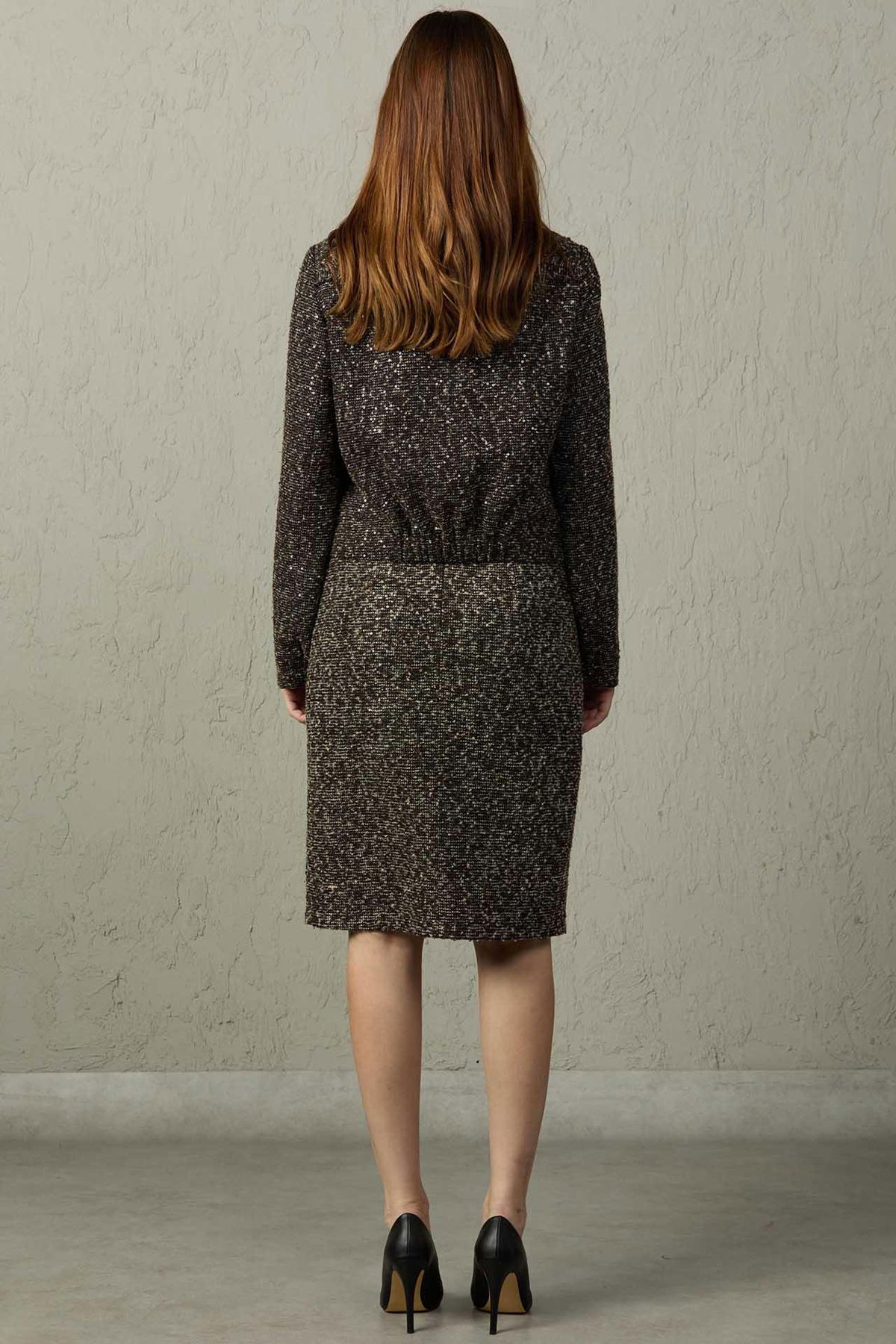 Mezzura Kadın Tüvit Kumaş Pul Detaylı Ceket 1572 Kahverengi - 4