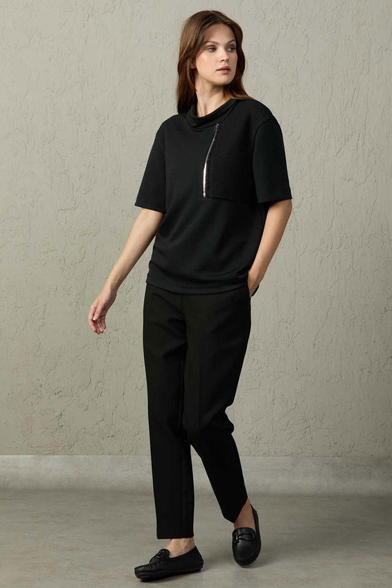 Mezzura Kadın Yüksek Bel Boru Paça Pantolon 1594 Siyah - Mezzura