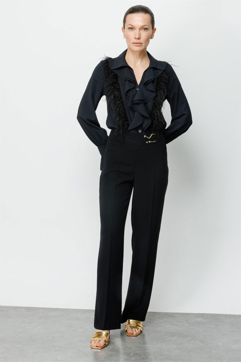 Moda İlgi Kadın Beli Metal Toka Detaylı Pantolon 4043 Siyah - 2