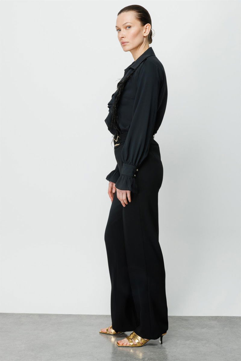 Moda İlgi Kadın Beli Metal Toka Detaylı Pantolon 4043 Siyah - 3