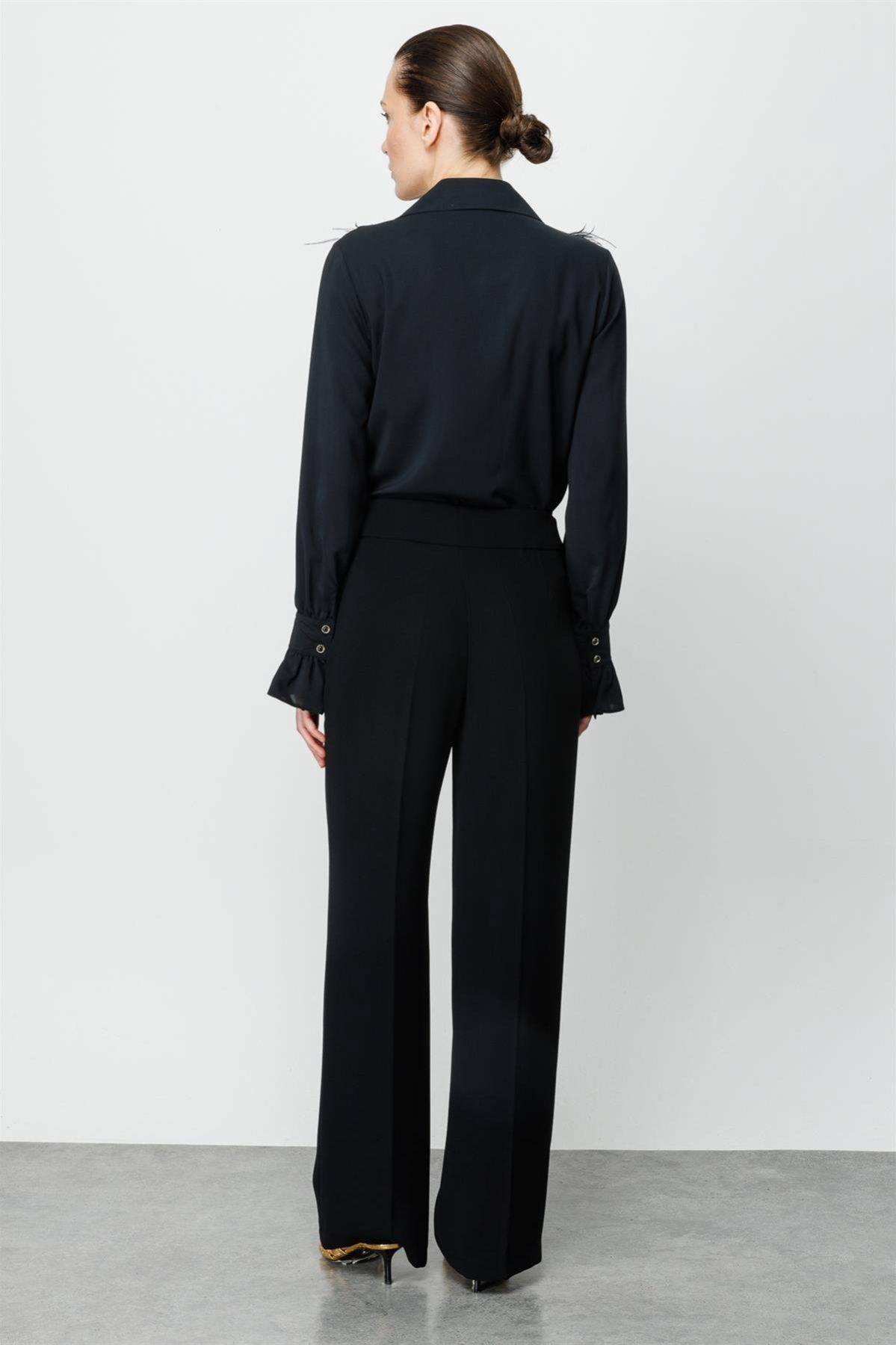 Moda İlgi Kadın Beli Metal Toka Detaylı Pantolon 4043 Siyah - 4