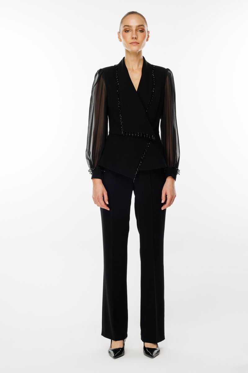 Moda İlgi Kadın Boncuk Detaylı Kısa Ceket T07527 Siyah - 3