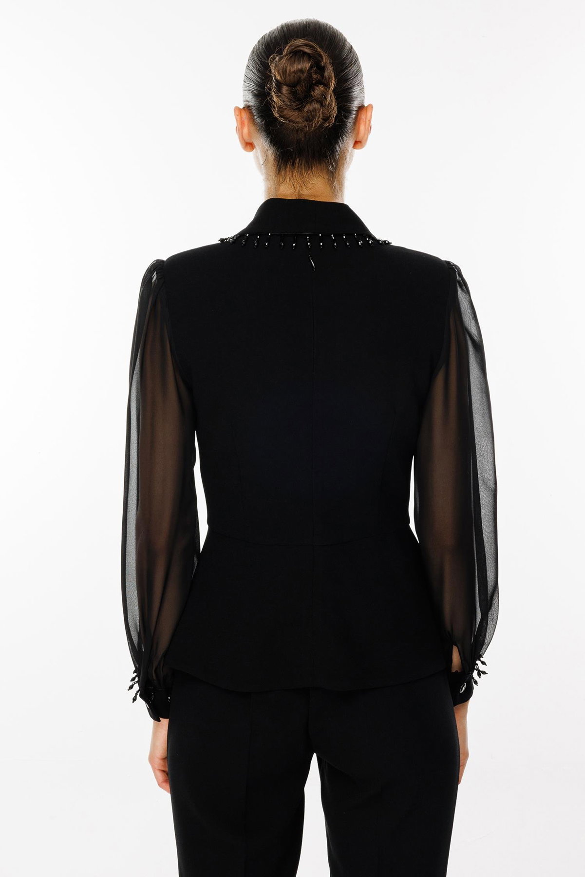 Moda İlgi Kadın Boncuk Detaylı Kısa Ceket T07527 Siyah - 4