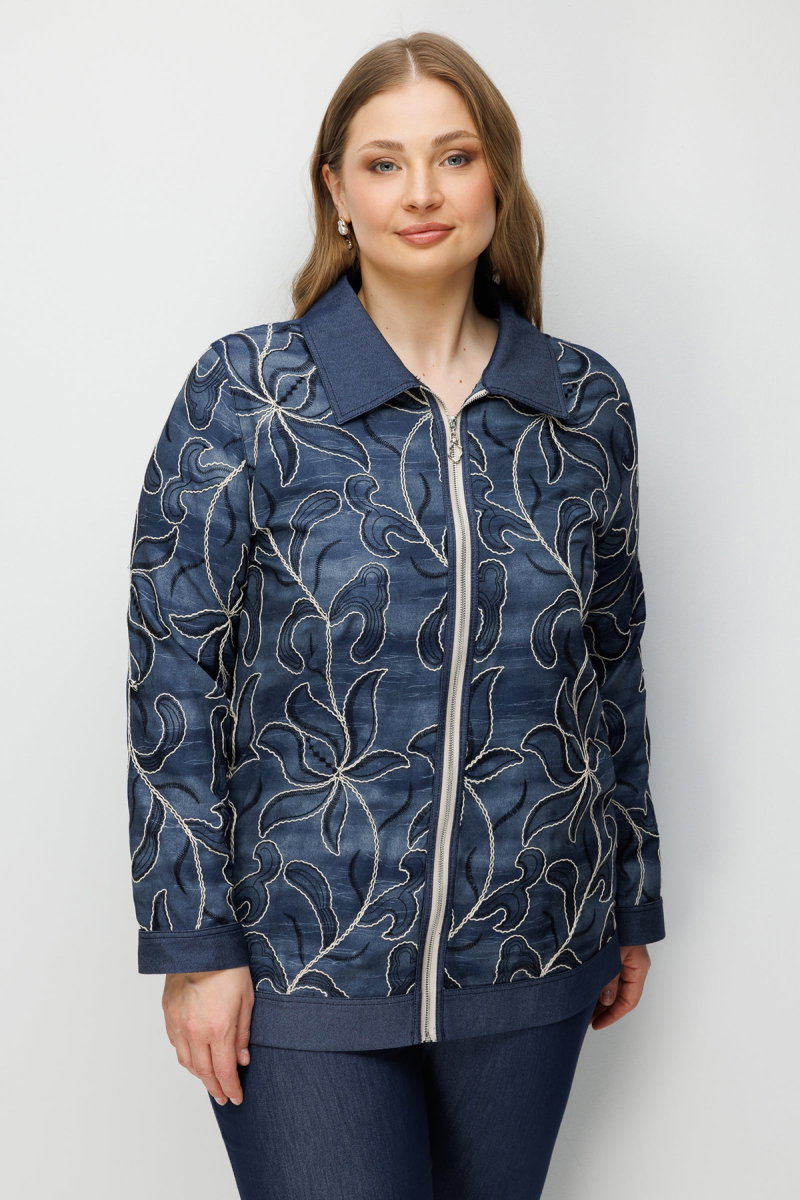 Moda İlgi Kadın Büyük Beden Çiçek Desen Nakışlı Fermuarlı Tunik 0375 Lacivert - Moda İlgi