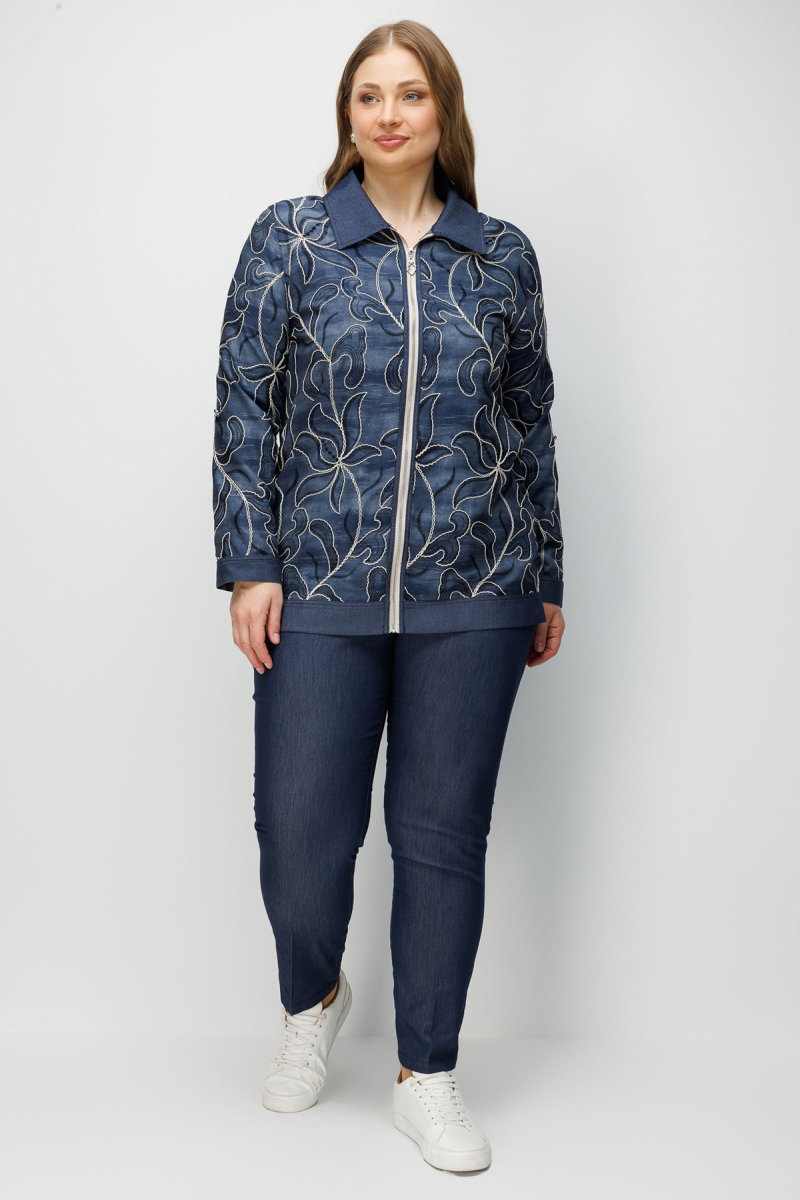 Moda İlgi Kadın Büyük Beden Çiçek Desen Nakışlı Fermuarlı Tunik 0375 Lacivert - 3