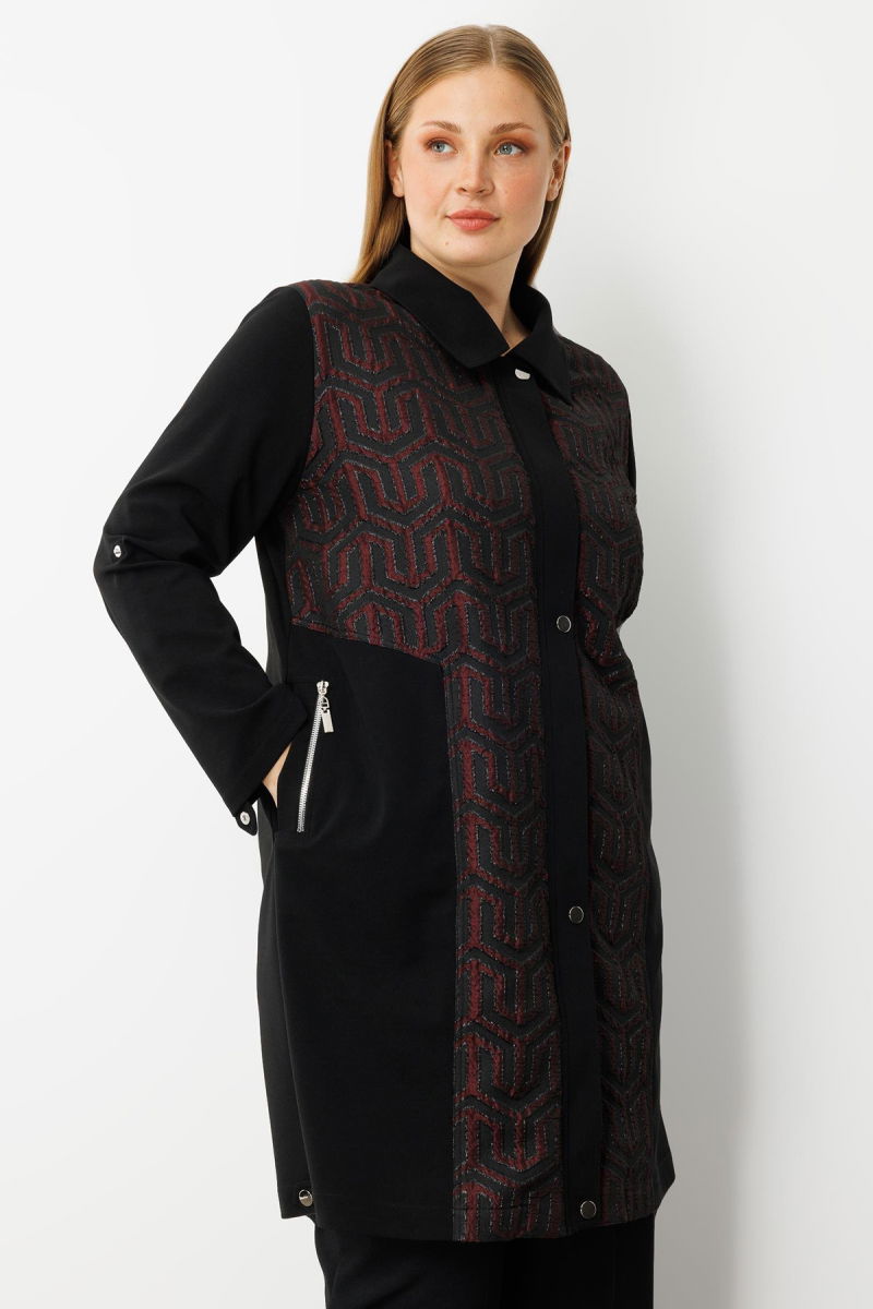 Moda İlgi Kadın Büyük Beden Ön Kapama Çıtçıtlı Fermuarlı Gofre Kumaş Tunik 0017 Bordo - 3