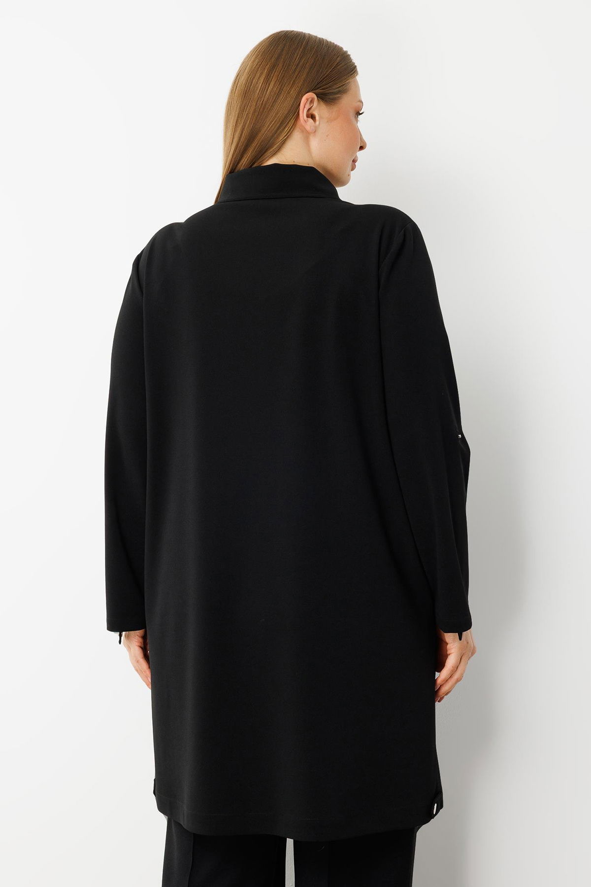 Moda İlgi Kadın Büyük Beden Ön Kapama Çıtçıtlı Fermuarlı Gofre Kumaş Tunik 0017 Bordo - 4