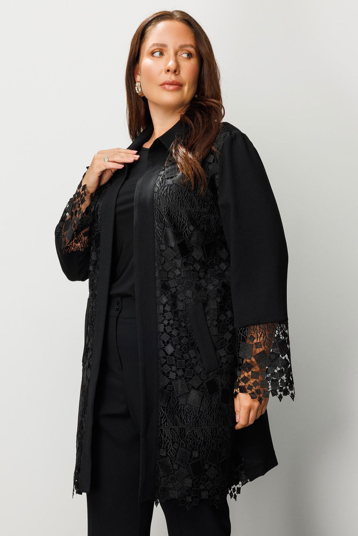 Moda İlgi Kadın Büyük Beden Önü Güpür Dantelli Tunik 0256 Siyah - 3