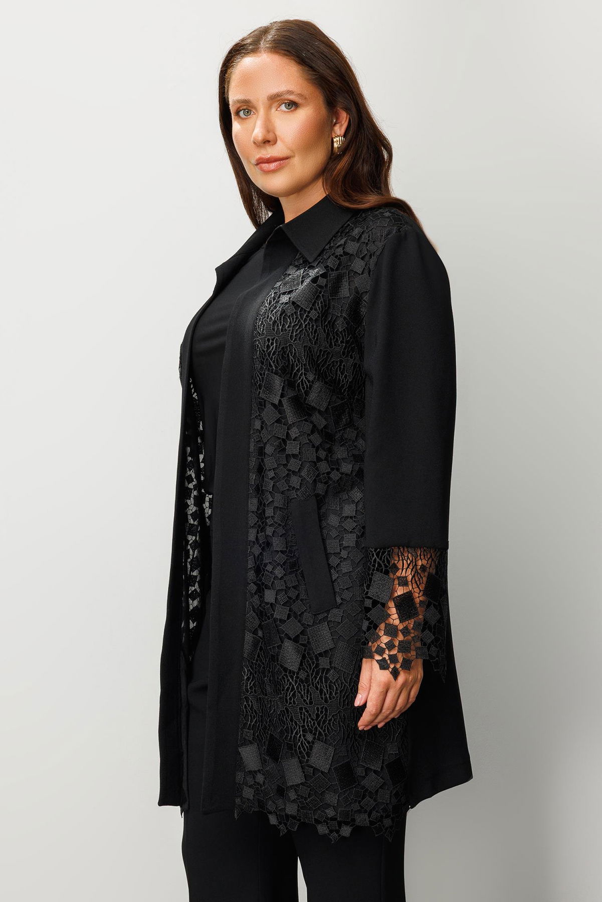 Moda İlgi Kadın Büyük Beden Önü Güpür Dantelli Tunik 0256 Siyah - 4