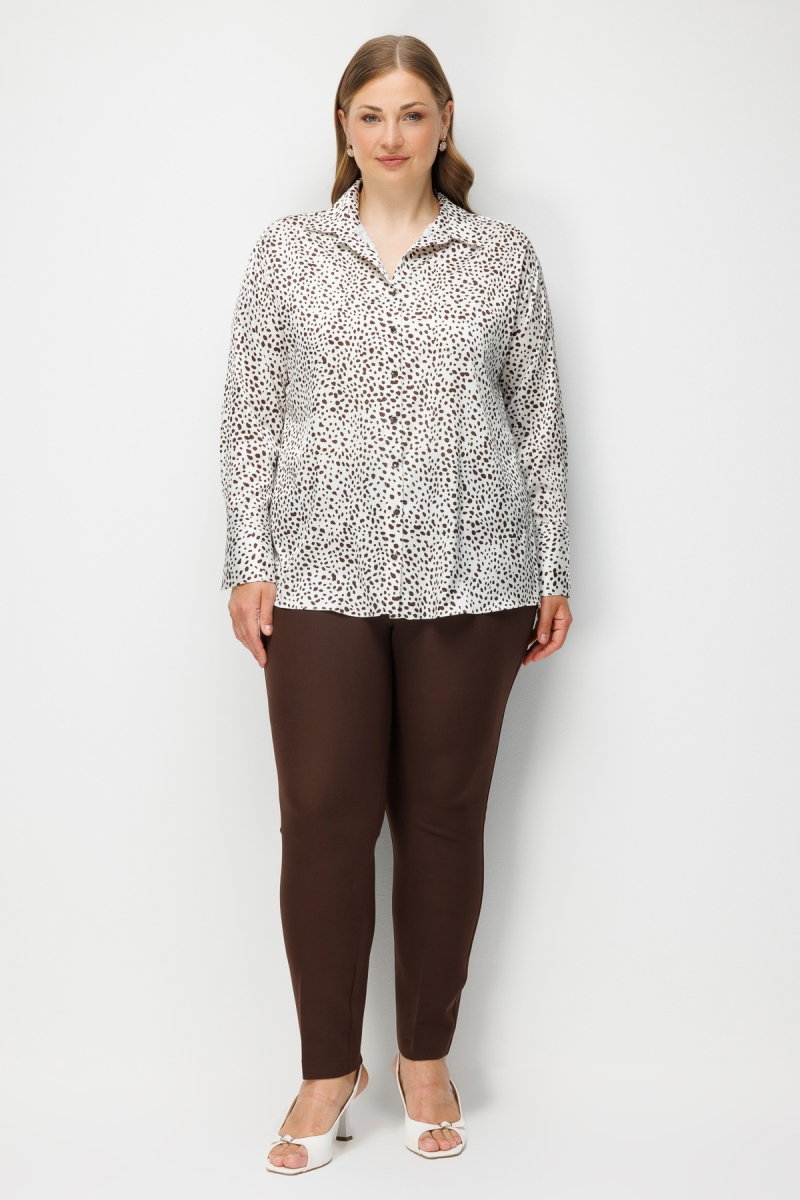 Moda İlgi Kadın Büyük Beden Puan Desenli Oversize Saten Gömlek 0101 Kahverengi - 3