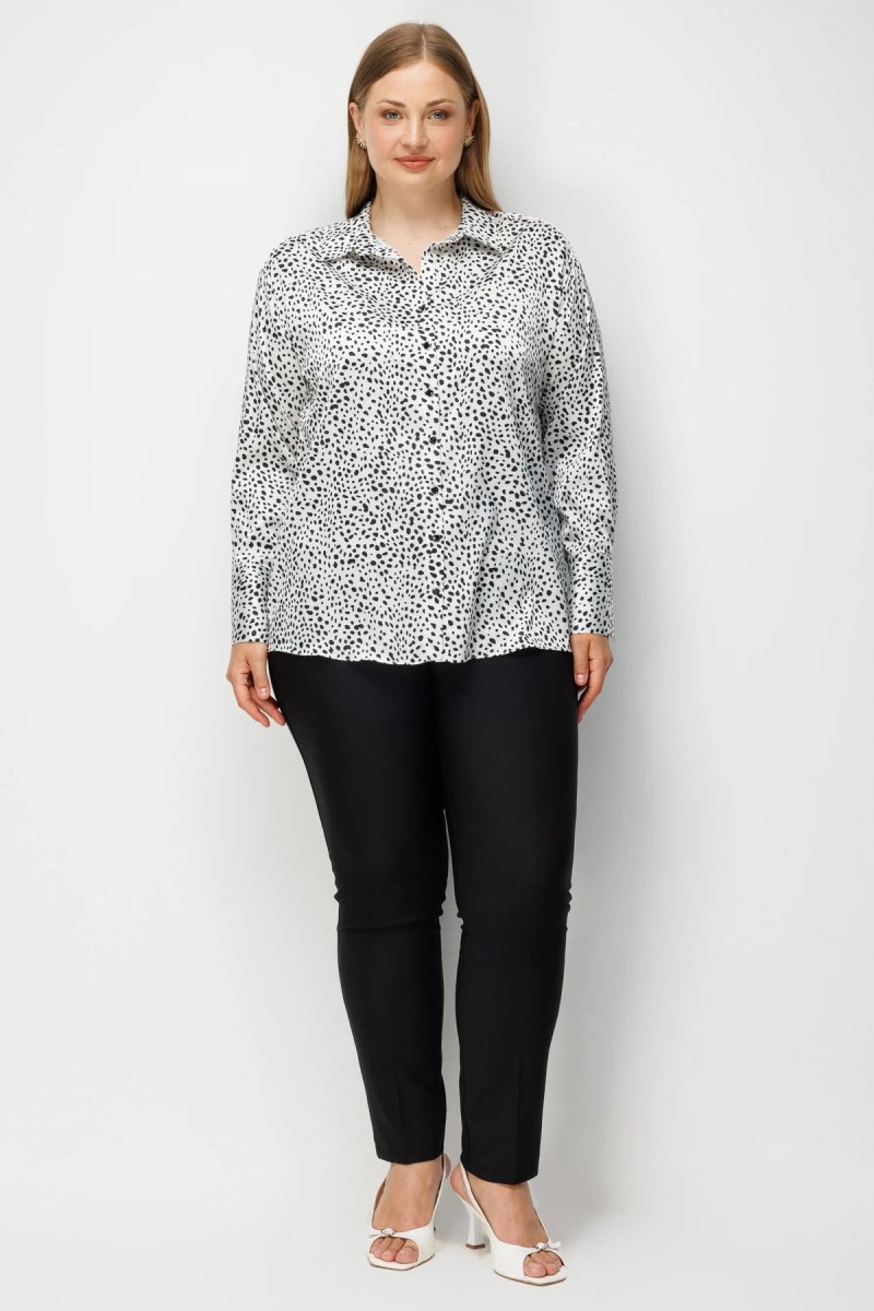 Moda İlgi Kadın Büyük Beden Puan Desenli Oversize Saten Gömlek 0101 Siyah - 2