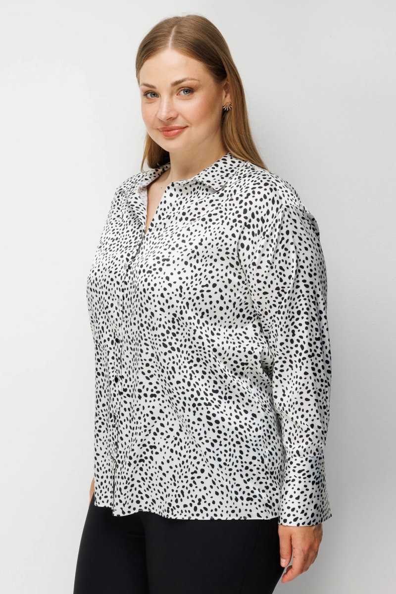 Moda İlgi Kadın Büyük Beden Puan Desenli Oversize Saten Gömlek 0101 Siyah - 3