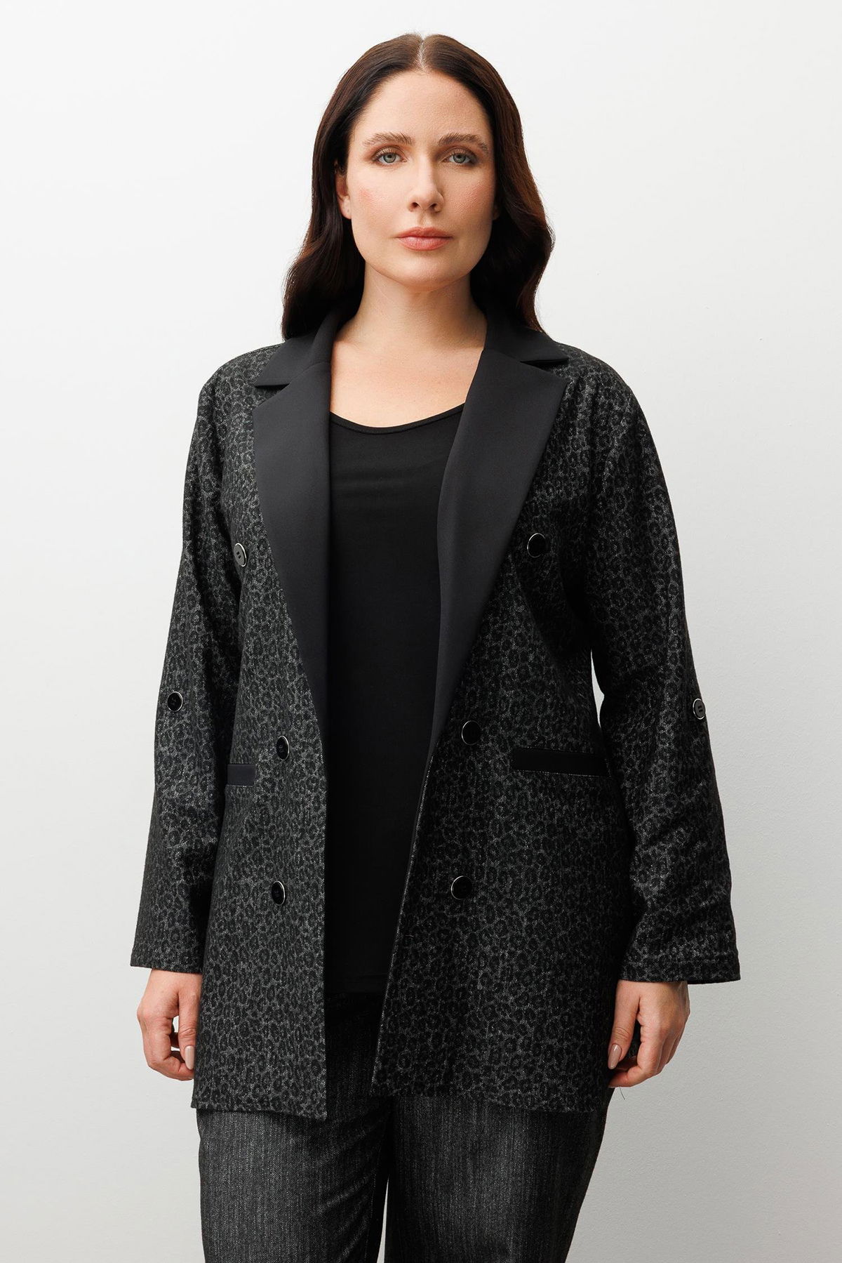 Moda İlgi Kadın Büyük Beden Salaş Takma Kol Leopar Ceket 0336 Siyah - 2