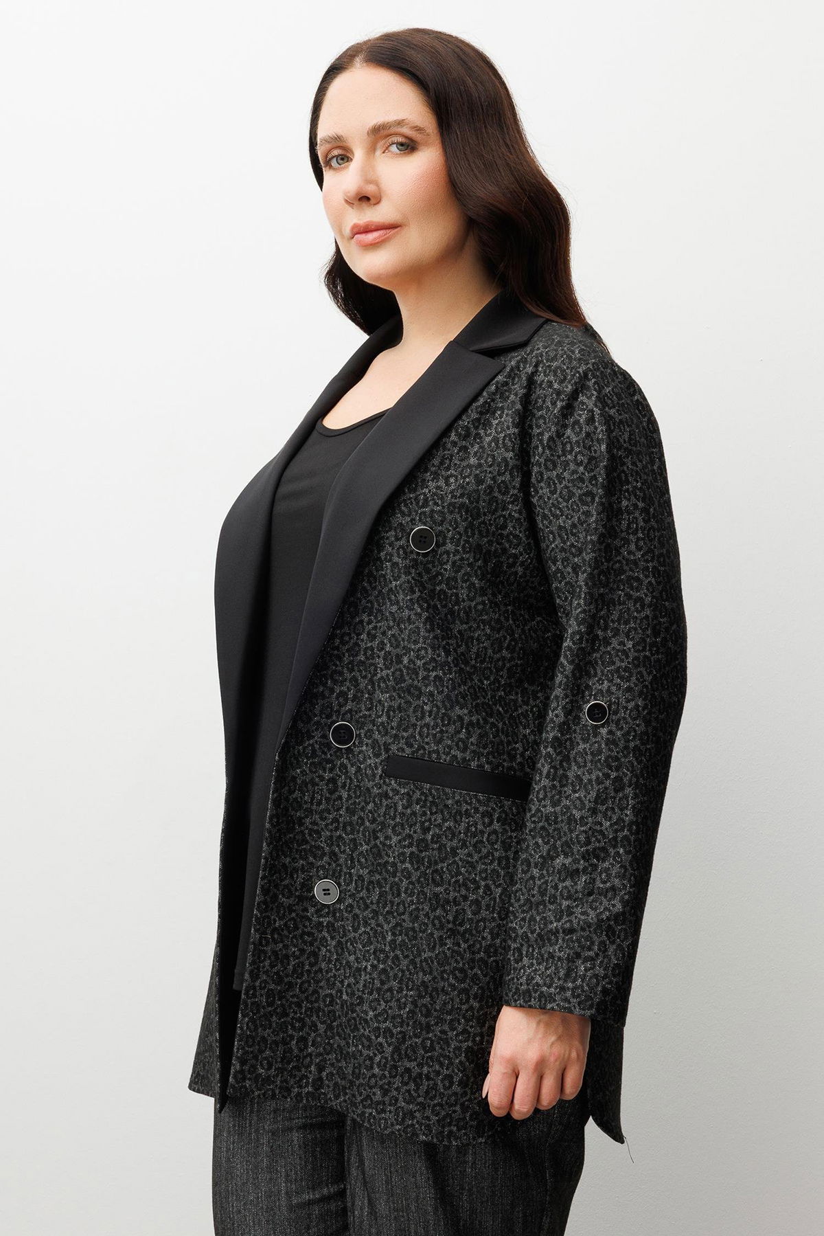 Moda İlgi Kadın Büyük Beden Salaş Takma Kol Leopar Ceket 0336 Siyah - 3