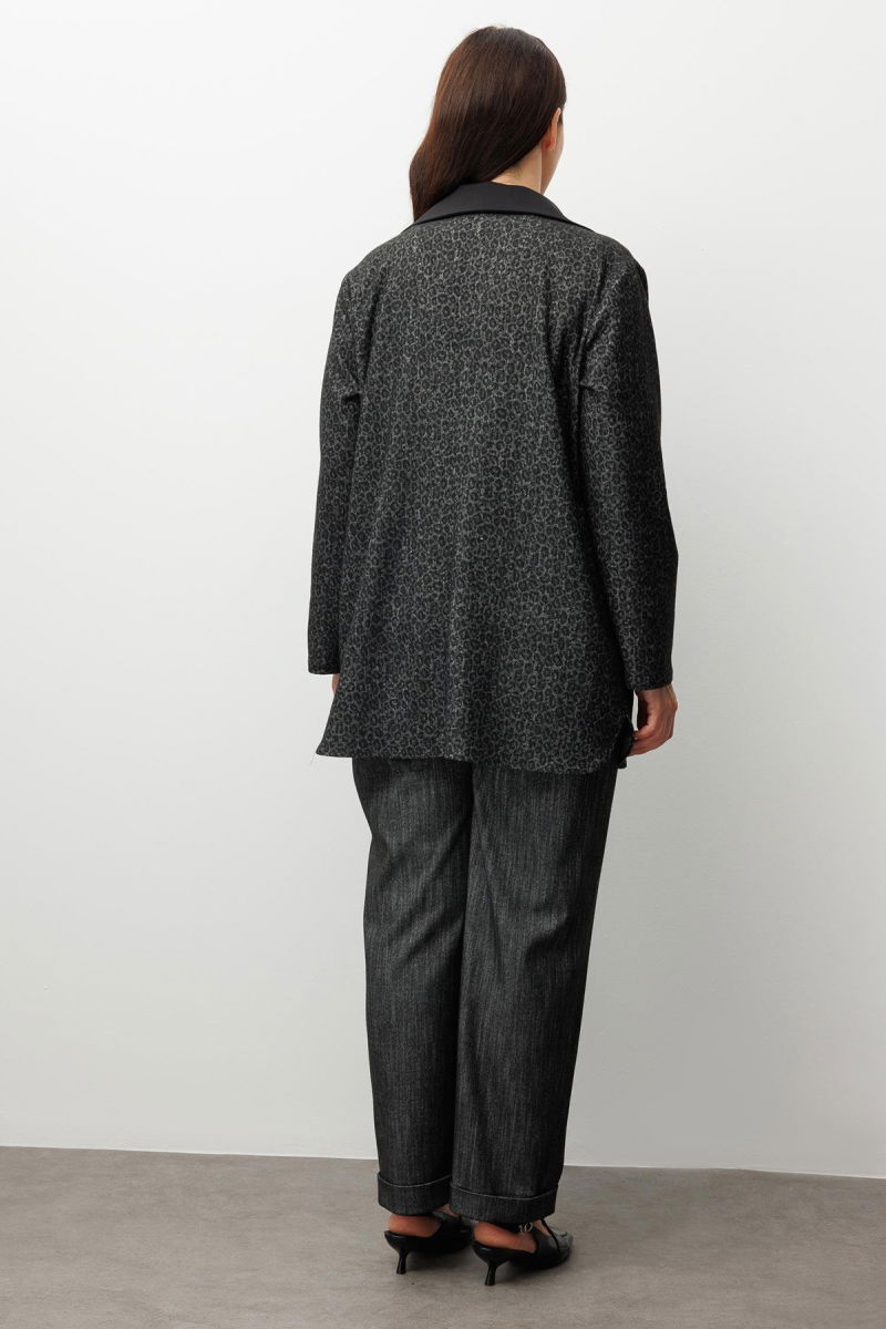 Moda İlgi Kadın Büyük Beden Salaş Takma Kol Leopar Ceket 0336 Siyah - 4