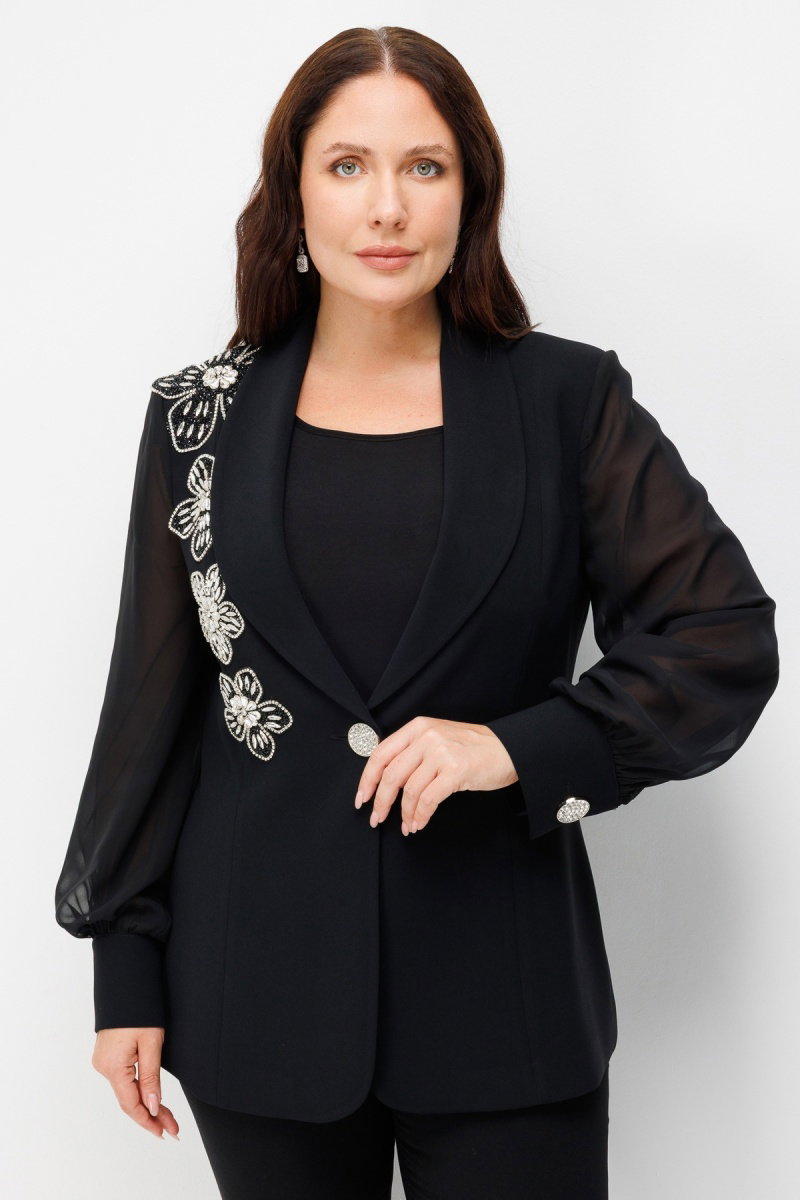 Moda İlgi Kadın Çiçek Taş Aksesuarlı Tek Düğme Ceket Siyah - Moda İlgi