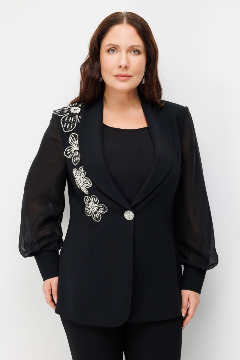 Moda İlgi Kadın Çiçek Taş Aksesuarlı Tek Düğme Ceket Siyah - 2